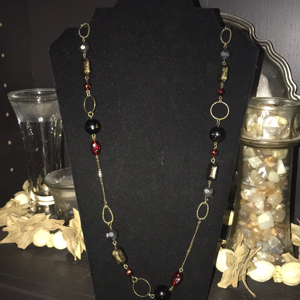 Lia Sophia Long Antiqued Gold Tone Beaded Necklace